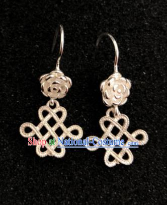 Traditional Chinese Mongol Nationality Sliver Chinese Knot Ear Accessories Mongolian Ethnic Earrings for Women