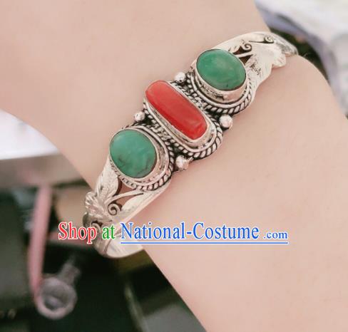 Traditional Chinese Mongol Nationality Bracelet Accessories Mongolian Ethnic Sliver Bangle for Women