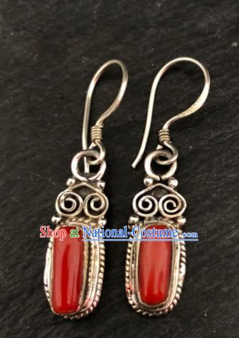 Traditional Chinese Mongol Nationality Ear Accessories Mongolian Ethnic Sliver Earrings for Women