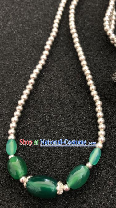 Traditional Chinese Mongol Nationality Jade Sliver Necklet Accessories Mongolian Ethnic Necklace for Women