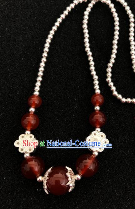 Traditional Chinese Mongol Nationality Agate Sliver Necklet Accessories Mongolian Ethnic Necklace for Women