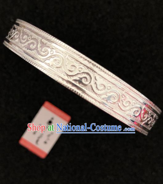 Traditional Chinese Mongol Nationality Sliver Carving Bracelet Accessories Mongolian Ethnic Bangle for Women