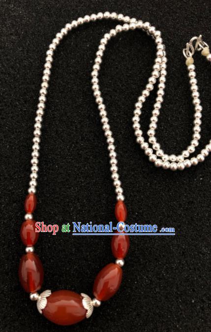 Traditional Chinese Mongol Nationality Red Agate Sliver Necklet Accessories Mongolian Ethnic Necklace for Women