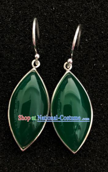 Traditional Chinese Mongol Nationality Ear Accessories Mongolian Ethnic Green Agate Earrings for Women