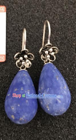 Traditional Chinese Mongol Nationality Ear Accessories Mongolian Ethnic Blue Stone Earrings for Women