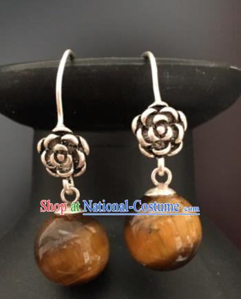 Traditional Chinese Mongol Nationality Ear Accessories Mongolian Ethnic Brown Stone Earrings for Women