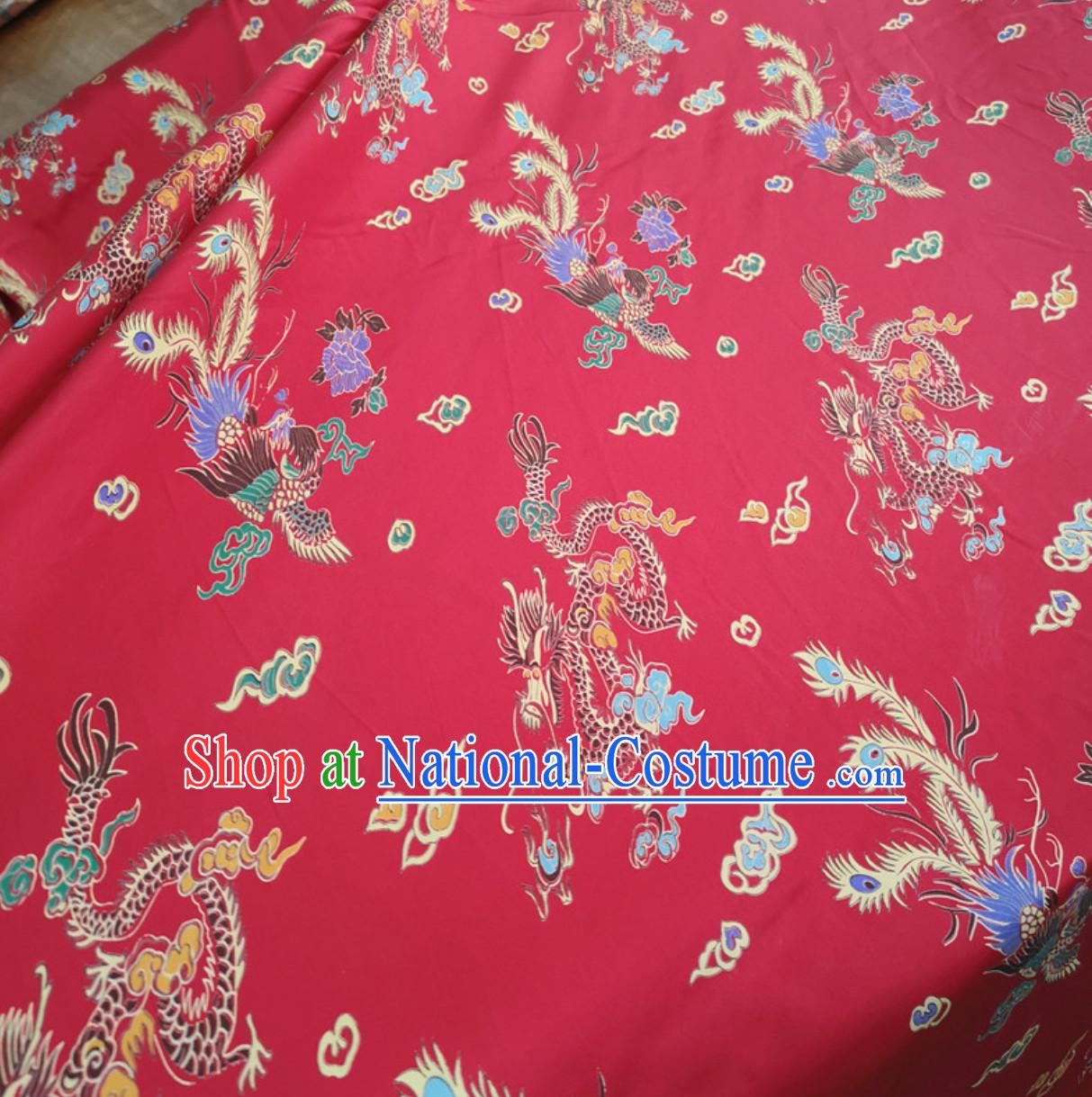 100% Pure Silk Dragon Phoenix Pattern Fabric