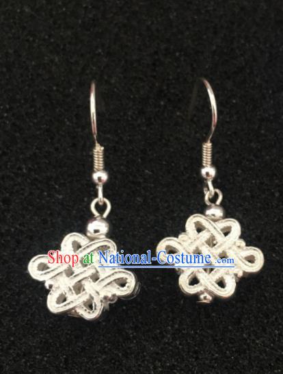 Traditional Chinese Mongol Nationality Chinese Knot Ear Accessories Mongolian Ethnic Sliver Earrings for Women