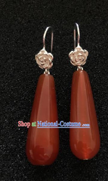 Traditional Chinese Mongol Nationality Red Agate Ear Accessories Mongolian Ethnic Earrings for Women