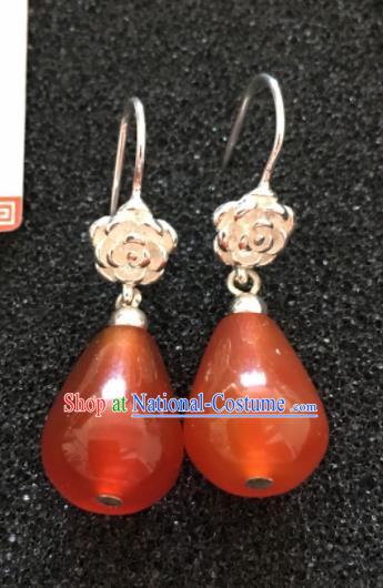 Traditional Chinese Mongol Nationality Red Ear Accessories Mongolian Ethnic Earrings for Women