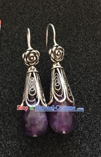 Traditional Chinese Mongol Nationality Purple Ear Accessories Mongolian Ethnic Earrings for Women