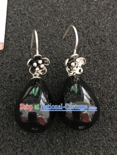 Traditional Chinese Mongol Nationality Black Stone Ear Accessories Mongolian Ethnic Earrings for Women