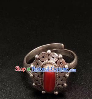 Traditional Chinese Mongol Nationality Sliver Ring Mongolian Ethnic Accessories for Women