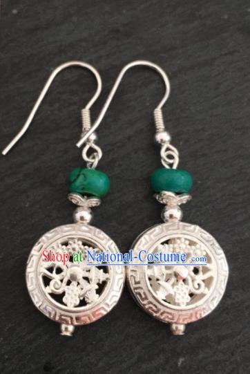 Traditional Chinese Mongol Nationality Calaite Ear Accessories Mongolian Ethnic Sliver Earrings for Women