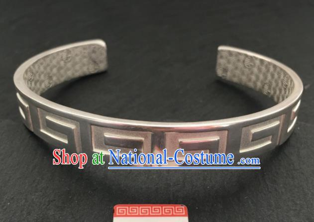 Chinese Traditional Mongol Nationality Bracelet Mongolian Ethnic Sliver Carving Bangle Accessories for Women