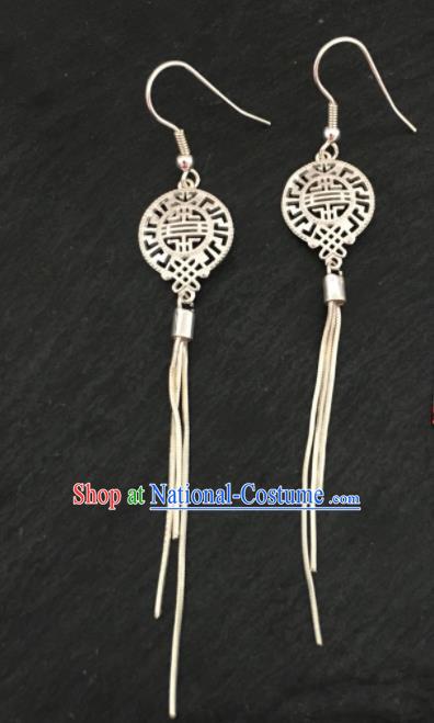 Traditional Chinese Mongol Nationality Tassel Ear Accessories Mongolian Ethnic Sliver Earrings for Women