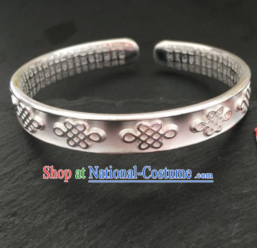 Chinese Traditional Mongol Nationality Sliver Carving Bracelet Mongolian Ethnic Bangle Accessories for Women