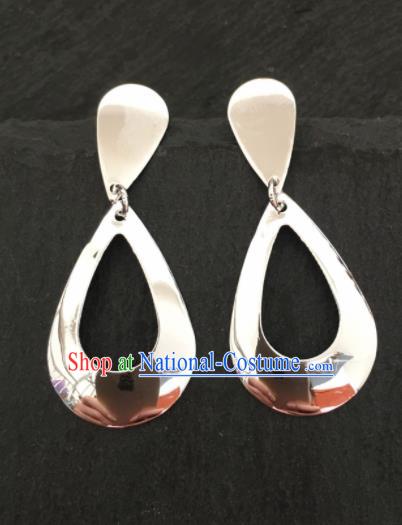 Chinese Mongol Nationality Ear Accessories Traditional Mongolian Ethnic Sliver Earrings for Women