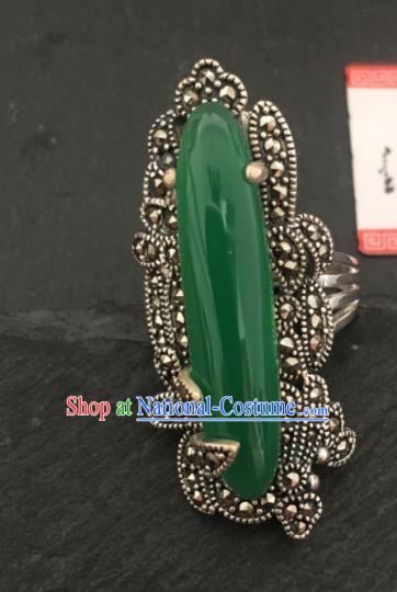 Traditional Chinese Mongol Nationality Green Chalcedony Ring Mongolian Ethnic Accessories for Women