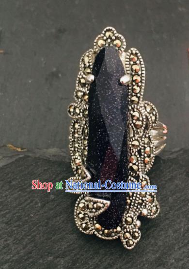 Traditional Chinese Mongol Nationality Blue Stone Ring Mongolian Ethnic Accessories for Women