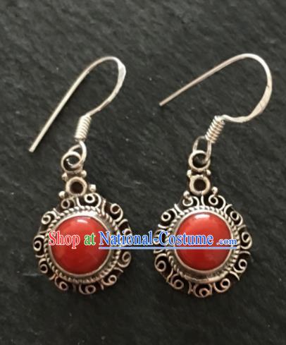 Chinese Mongol Nationality Ear Accessories Traditional Mongolian Ethnic Sliver Earrings for Women