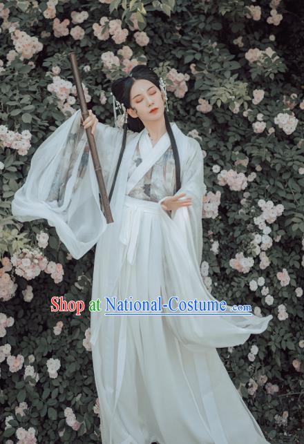 Chinese Ancient Court Lady White Hanfu Dress Traditional Jin Dynasty Palace Princess Historical Costume for Women