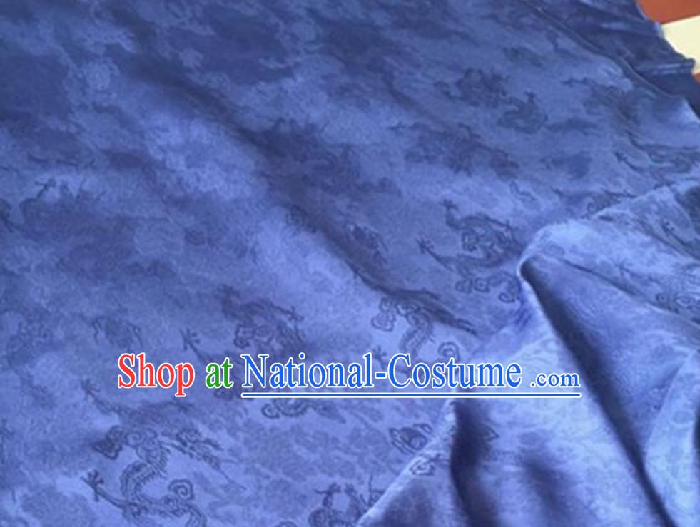 Blue Classic Royal 100% Pure Silk Round Dragon Pattern Fabric Chinese Traditional Silk Fabrics