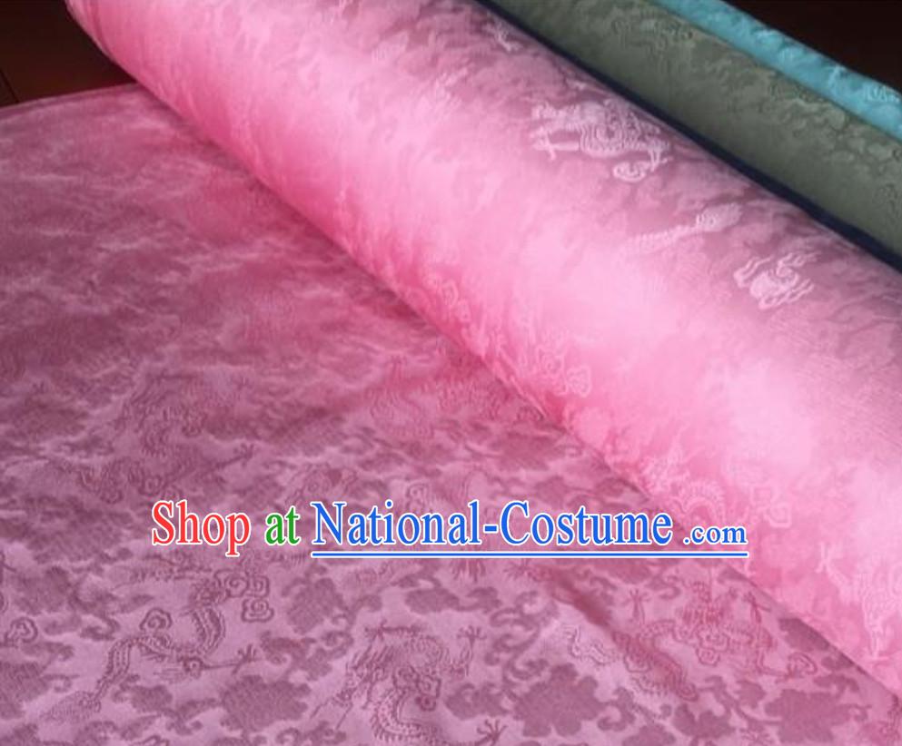 Pink Classic Royal 100% Pure Silk Round Dragon Pattern Fabric Chinese Traditional Silk Fabrics