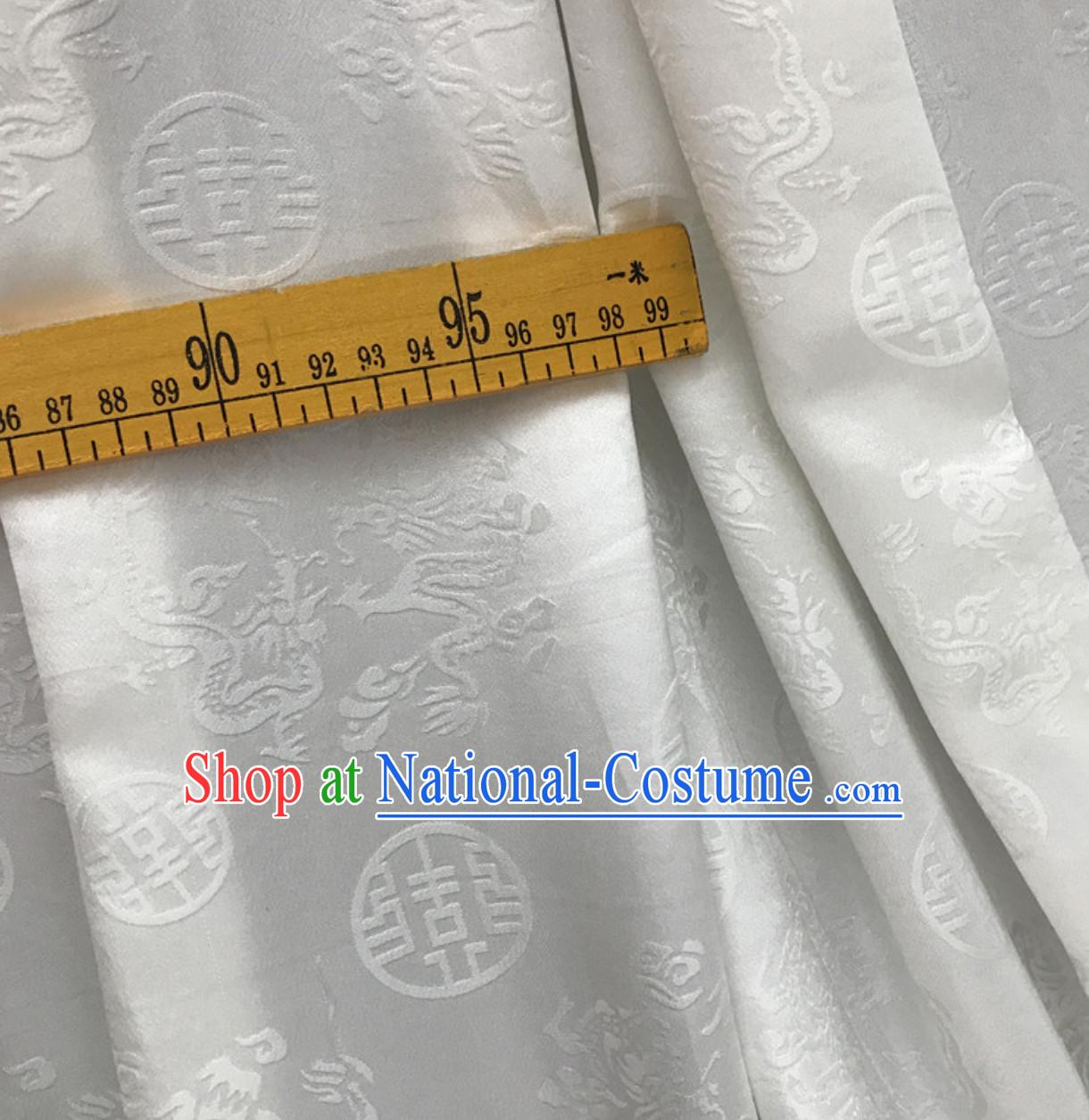 White Classic Royal 100% Pure Silk Round Dragon Pattern Fabric Chinese Traditional Silk Fabrics