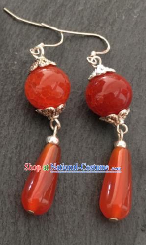 Chinese Traditional Mongol Nationality Red Agate Earrings Mongolian Ethnic Ear Accessories for Women