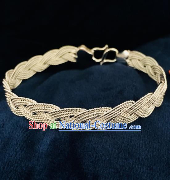 Chinese Traditional Mongol Nationality Sliver Bangle Mongolian Ethnic Bracelet Accessories for Women