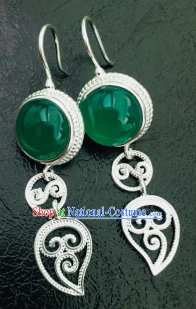 Chinese Traditional Mongol Nationality Green Grass Earrings Mongolian Ethnic Ear Accessories for Women