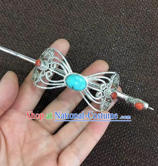 Chinese Traditional Mongol Nationality Sliver Hairpins Mongolian Ethnic Hair Accessories for Women