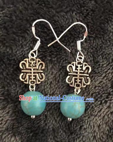 Chinese Traditional Mongol Nationality Sliver Earrings Mongolian Ethnic Ear Accessories for Women