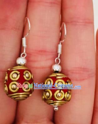 Chinese Traditional Ethnic Red Bead Earrings Mongol Nationality Ear Accessories for Women