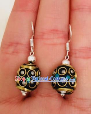 Chinese Traditional Ethnic Black Bead Earrings Mongol Nationality Ear Accessories for Women