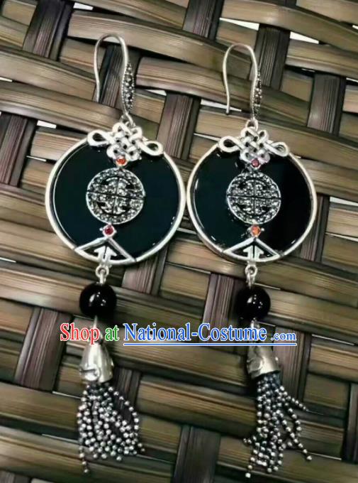 Chinese Traditional Ethnic Black Earrings Mongol Nationality Ear Accessories for Women