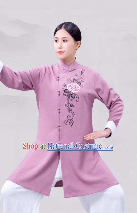 Chinese Traditional Martial Arts Competition Purple Costume Tai Ji Kung Fu Training Clothing for Women