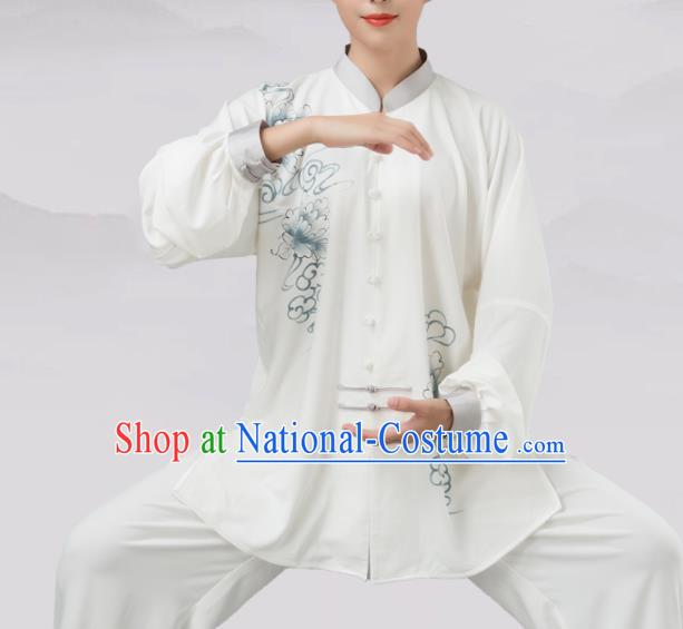 Traditional Chinese Martial Arts Competition Printing Blue Peony Costume Tai Ji Kung Fu Training Clothing for Women