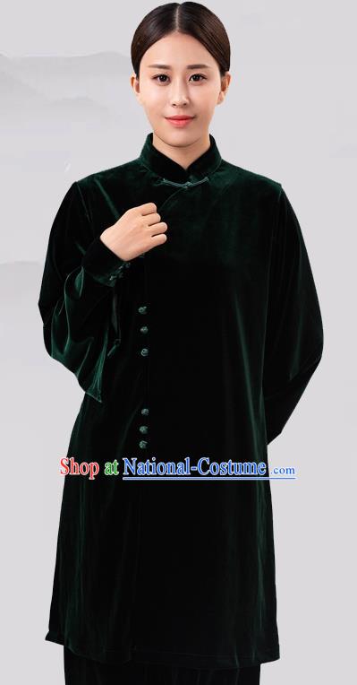 Traditional Chinese Martial Arts Competition Green Velvet Costume Tai Ji Kung Fu Training Clothing for Women