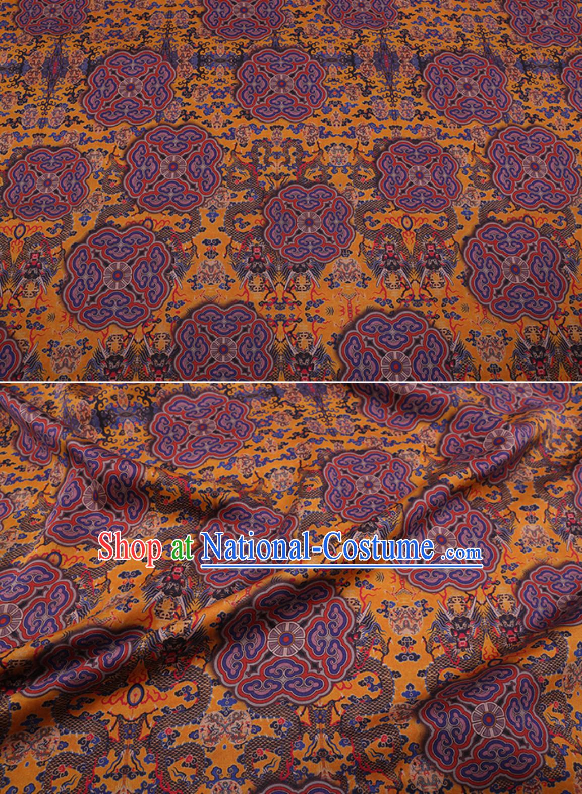 Palace Classic Royal 100% Pure Silk Round Dragon Pattern Fabric Chinese Traditional Silk Fabrics