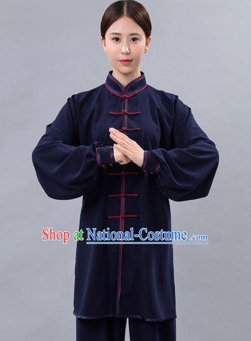 Traditional Chinese Martial Arts Navy Costume Tai Ji Kung Fu Competition Clothing for Women