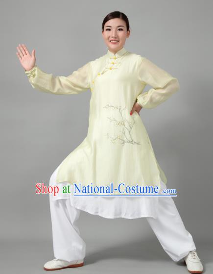 Traditional Chinese Martial Arts Printing Plum Blossom Green Costume Tai Ji Kung Fu Competition Clothing for Women