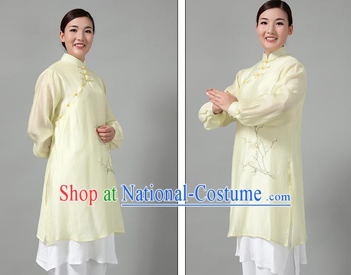 Traditional Chinese Martial Arts Printing Plum Blossom Green Costume Tai Ji Kung Fu Competition Clothing for Women