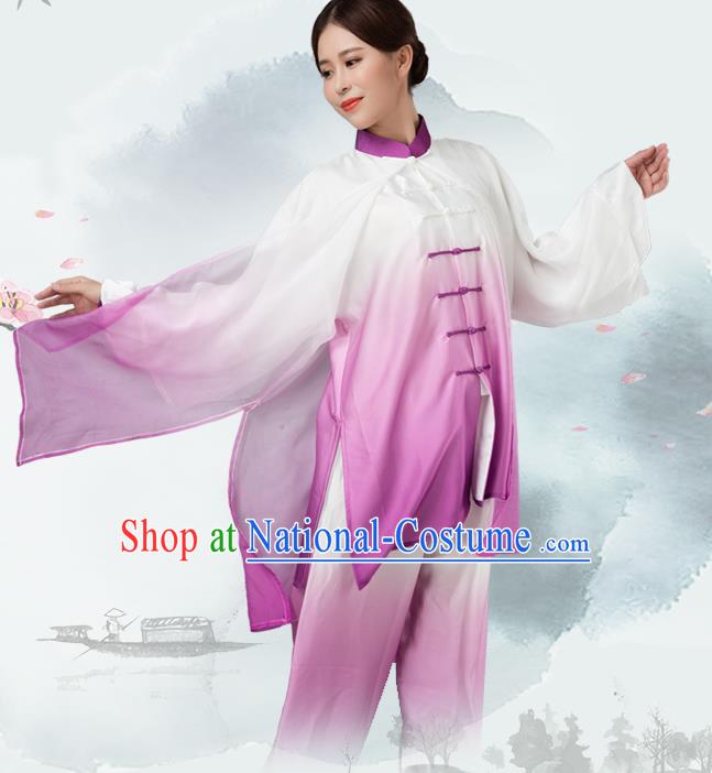 Traditional Chinese Martial Arts Purple Silk Costume Tai Ji Kung Fu Competition Clothing for Women