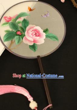 Chinese Traditional Embroidered Peony Round Fans Classical Hanfu Palace Fans for Women