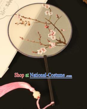 Chinese Traditional Embroidered Pink Plum Blossom Round Fans Classical Hanfu Palace Fans for Women