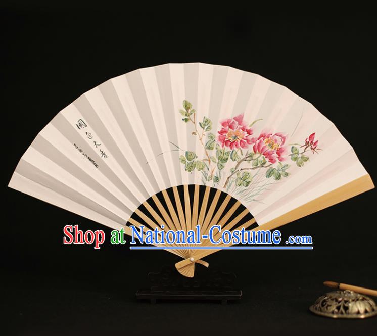 Chinese Traditional Ink Painting Peony Paper Folding Fans Classical Accordion Handmade Fans for Women