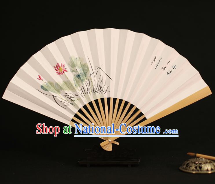 Chinese Traditional Ink Painting Lotus Paper Folding Fans Classical Accordion Handmade Fans for Women