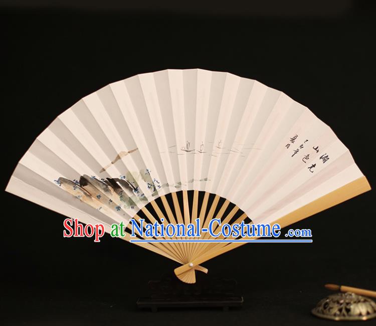 Chinese Traditional Ink Painting Landscape Paper Folding Fans Classical Accordion Handmade Fans for Women